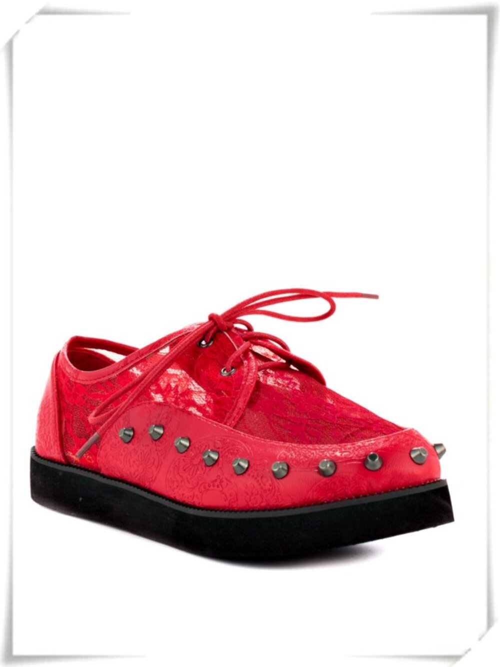 Iron Fist Red Punk Platform Lace Up Red Oxford Creeper Shoes w/ Studs